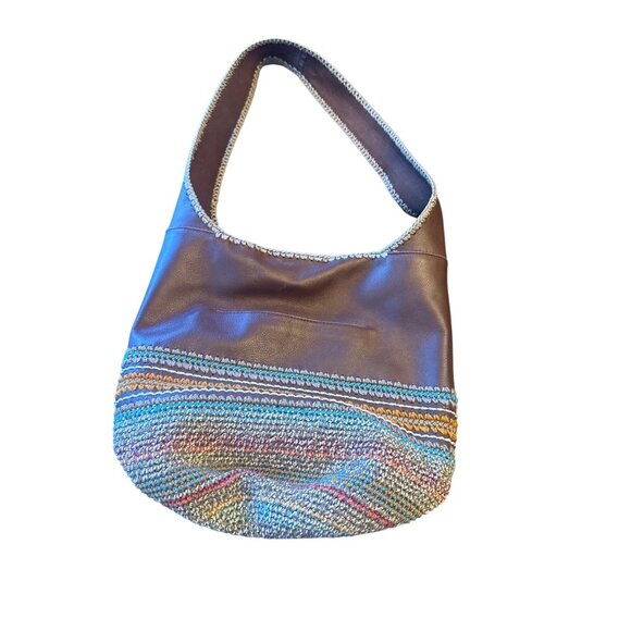 The Sak Hand-Crocheted Leather & Cotton Shoulder Bag Brown & Multicolor - Picture 4 of 6